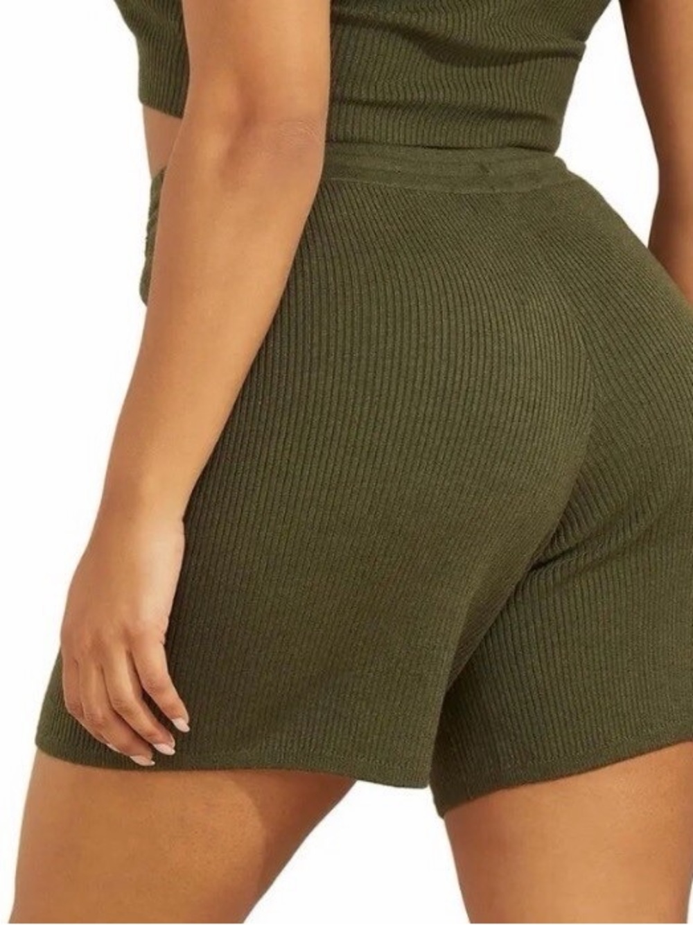 Amazon Women's High-Waist Ribbed Shorts in Olive Green